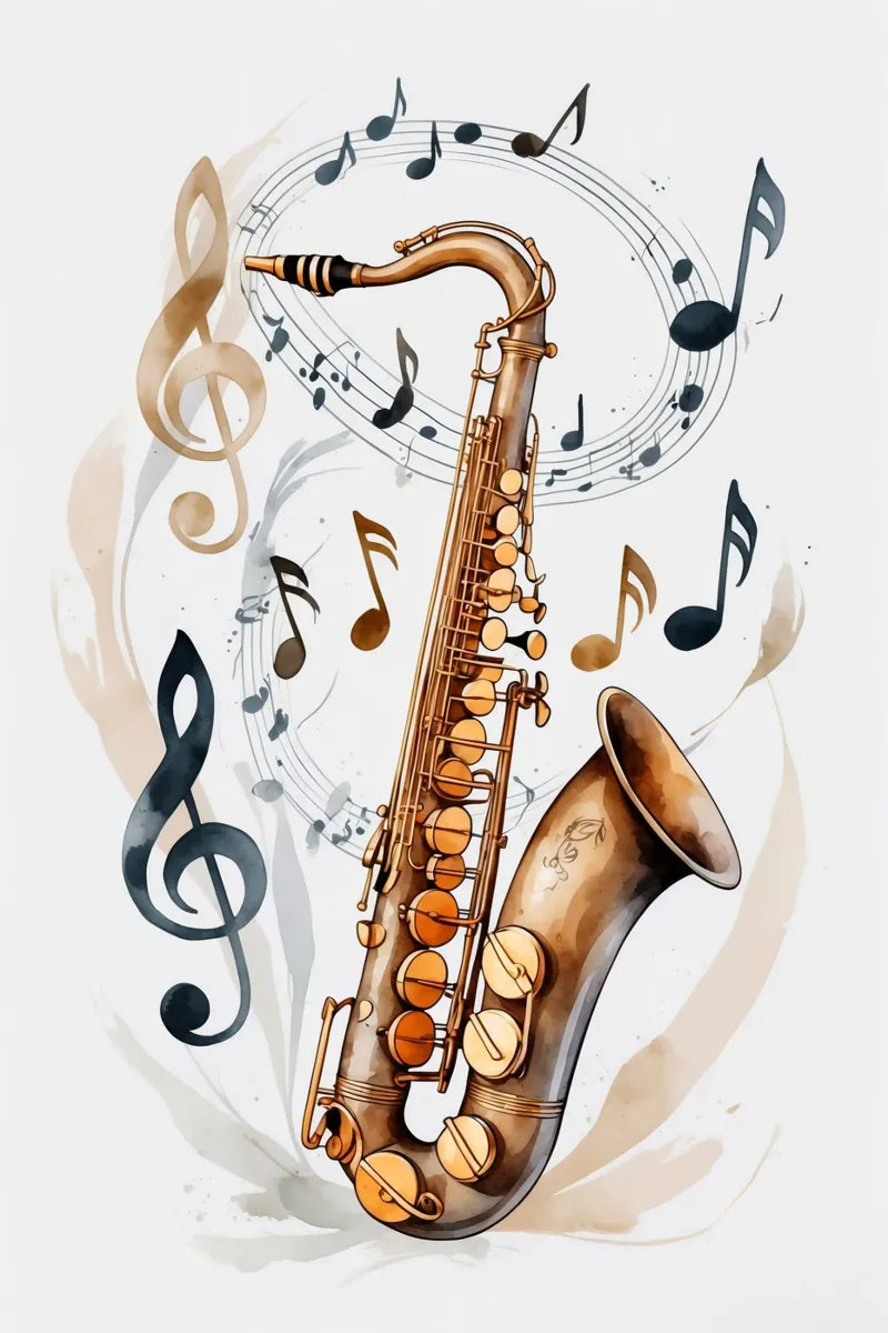 Saxophone Instrumen poster con telaio in legno da Jeff Studio