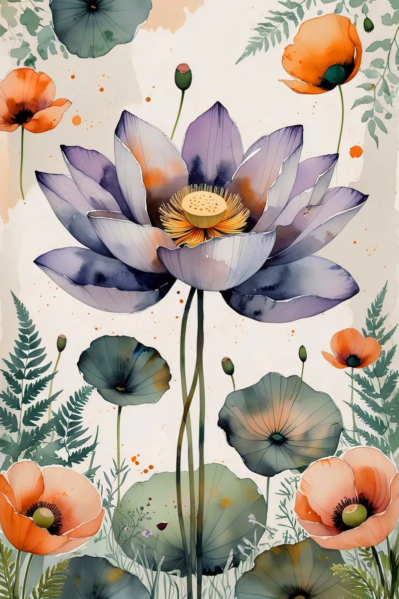 Lotus  Serenity" Watercolor poster con telaio in alluminio da Jeff Studio