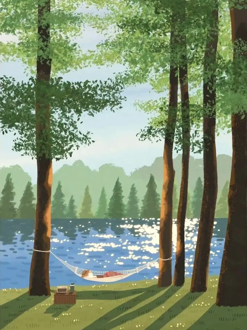 alberi del lago dell'amaca poster con telaio in legno da mip of map
