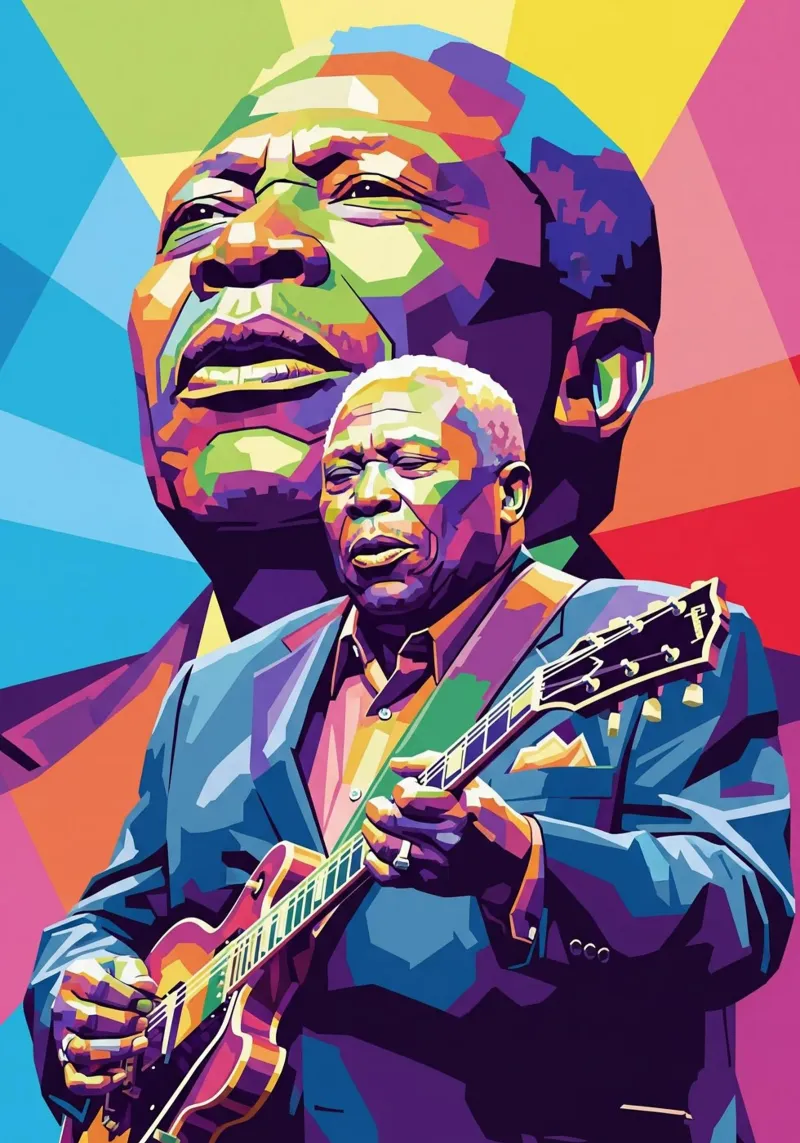 BB King, ritratto pop art colorato poster con telaio in plastica da Hantamrata