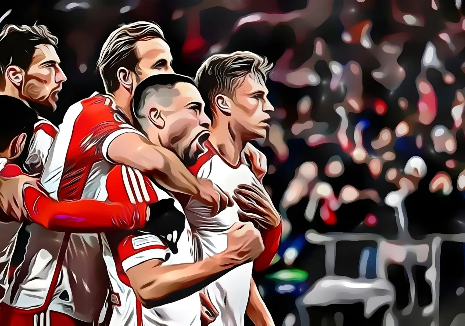 Giocatori di calcio che festeggiano un gol - bayern munchen tela con Cornice a cassetta da dark eagle
