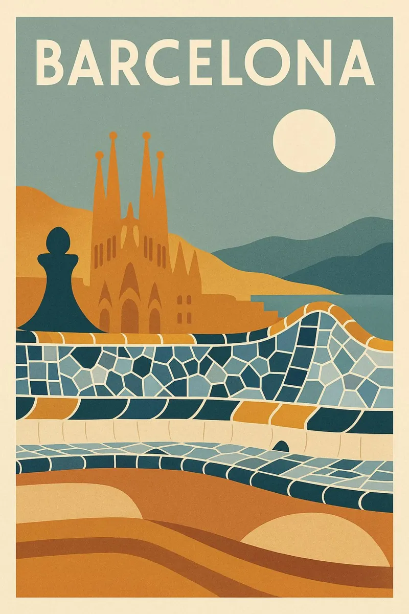 Barcellona - Parc Güell e Sagrada Familia poster con telaio in alluminio da JETLAG | affiches voyage