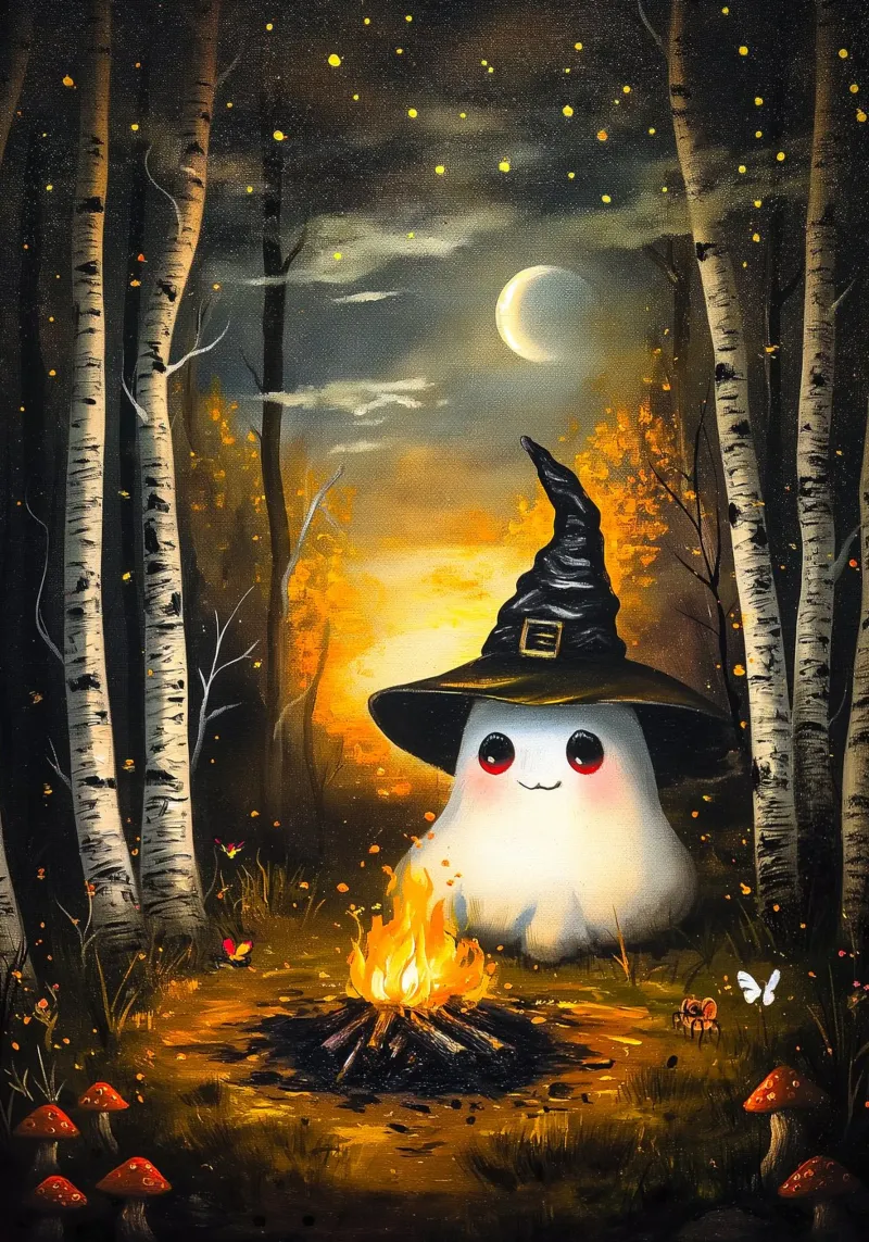Falò della strega fantasma di Halloween tela con Cornice a cassetta da Voxel Visionaries