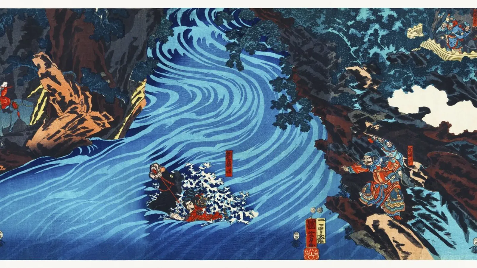 Gentoku Uma o Odorashite Tankei o Koeru zu di Utagawa Kuniyo poster con telaio in plastica da Classic Art Prints