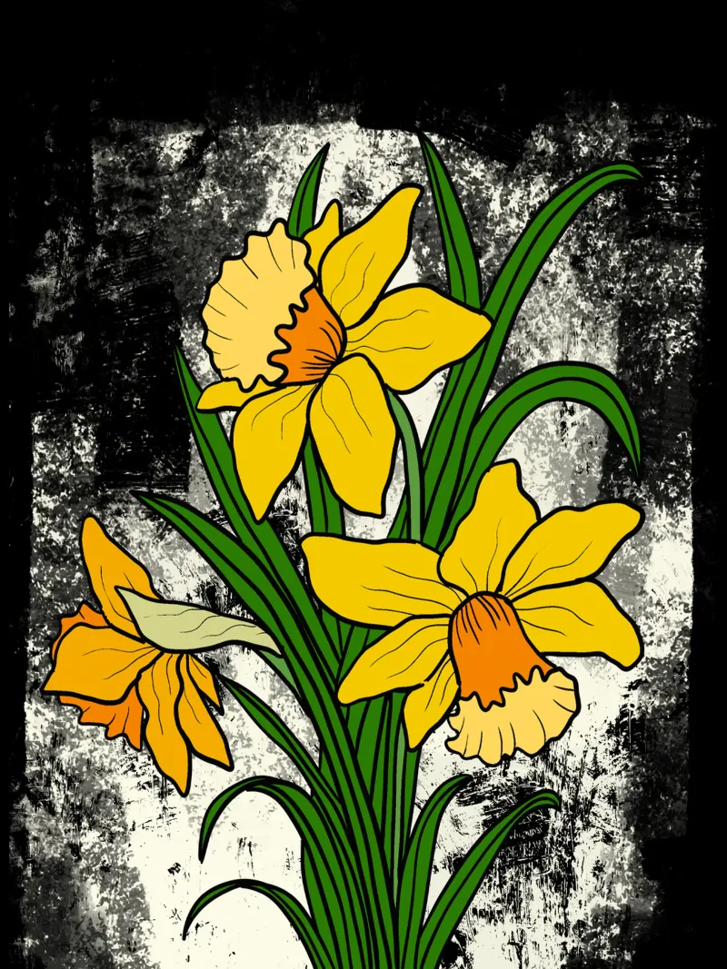 Daffodil flowers with white abstract background poster con telaio in legno da TijanaArtStudio88