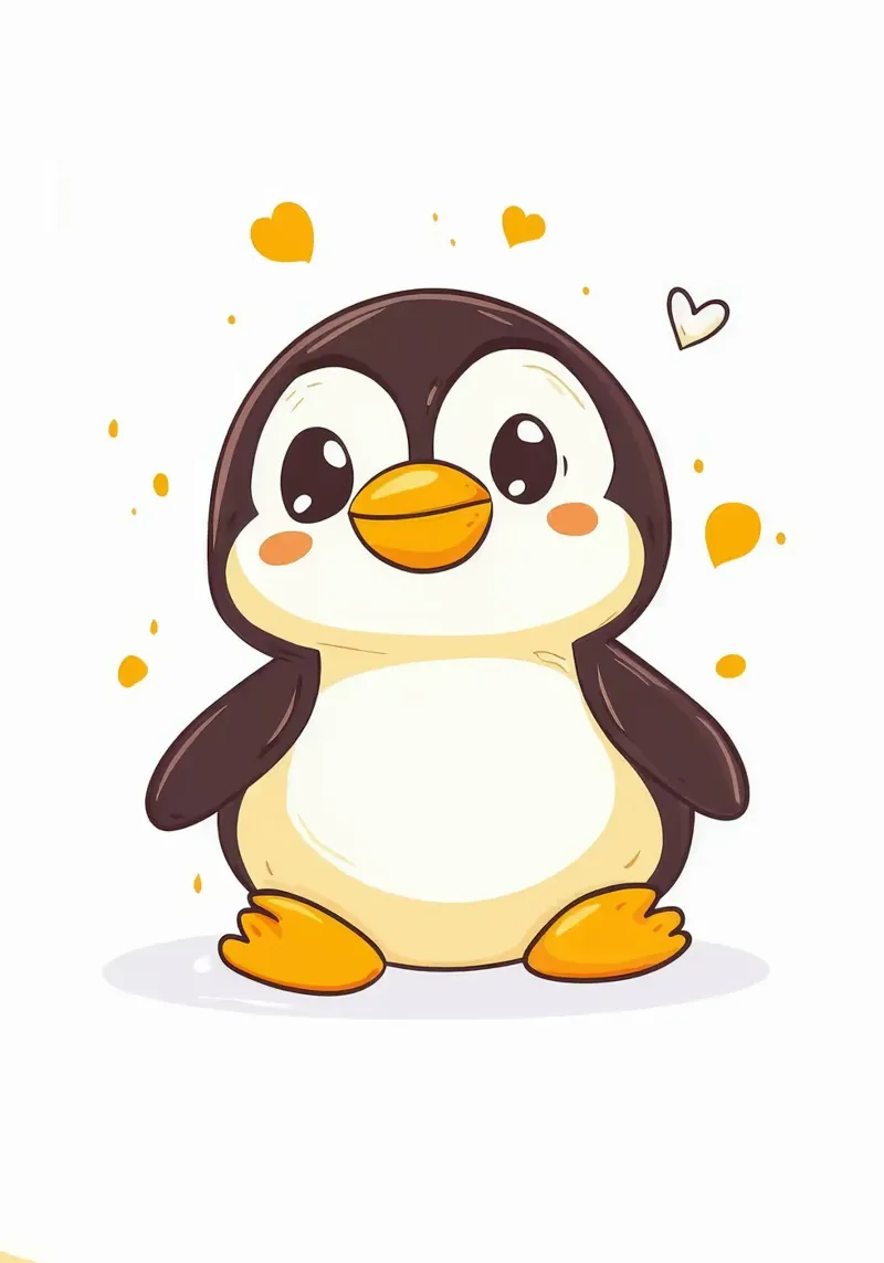 simpatico pinguino personaggio dei cartoni animati kawaii poster con telaio in legno da Thomas Weber