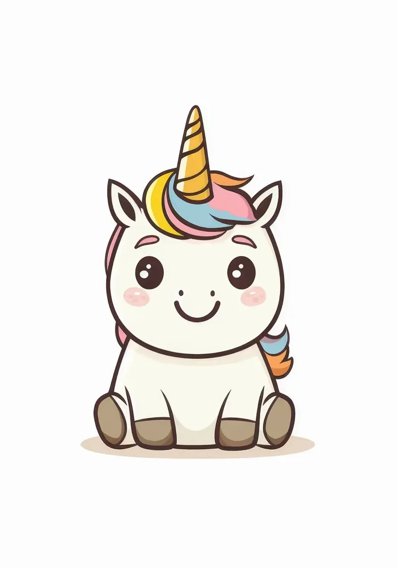 unicorno arcobaleno corno carino cartone animato poster con telaio in legno da Thomas Weber