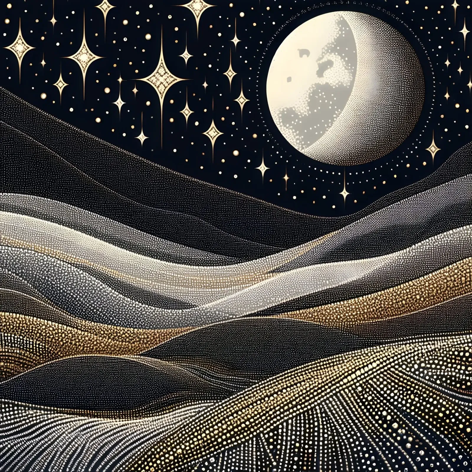 Notte stellata Luna Argento Oro poster da SilverPegasus