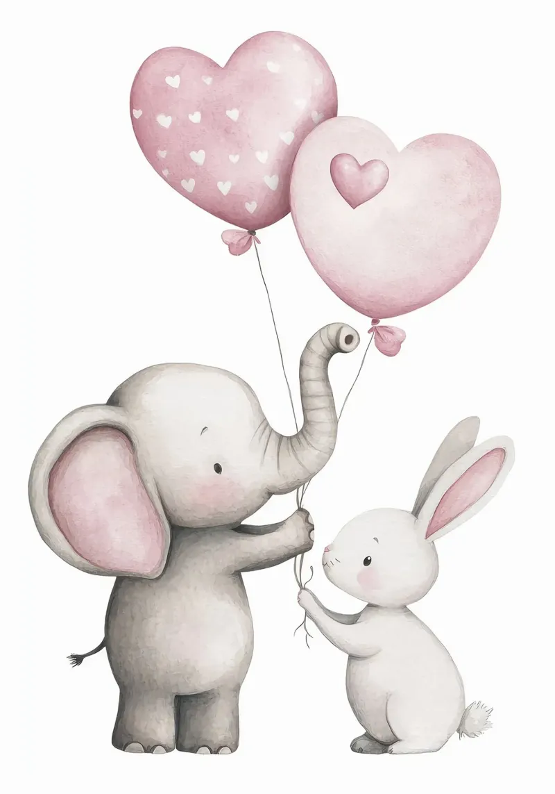 palloncini elefante-coniglio a forma di cuore poster con telaio in plastica da Thomas Weber
