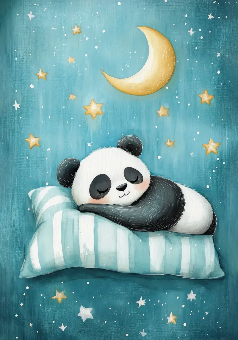 panda che dorme panda cuscino a righe luna crescente poster con telaio in alluminio da Thomas Weber