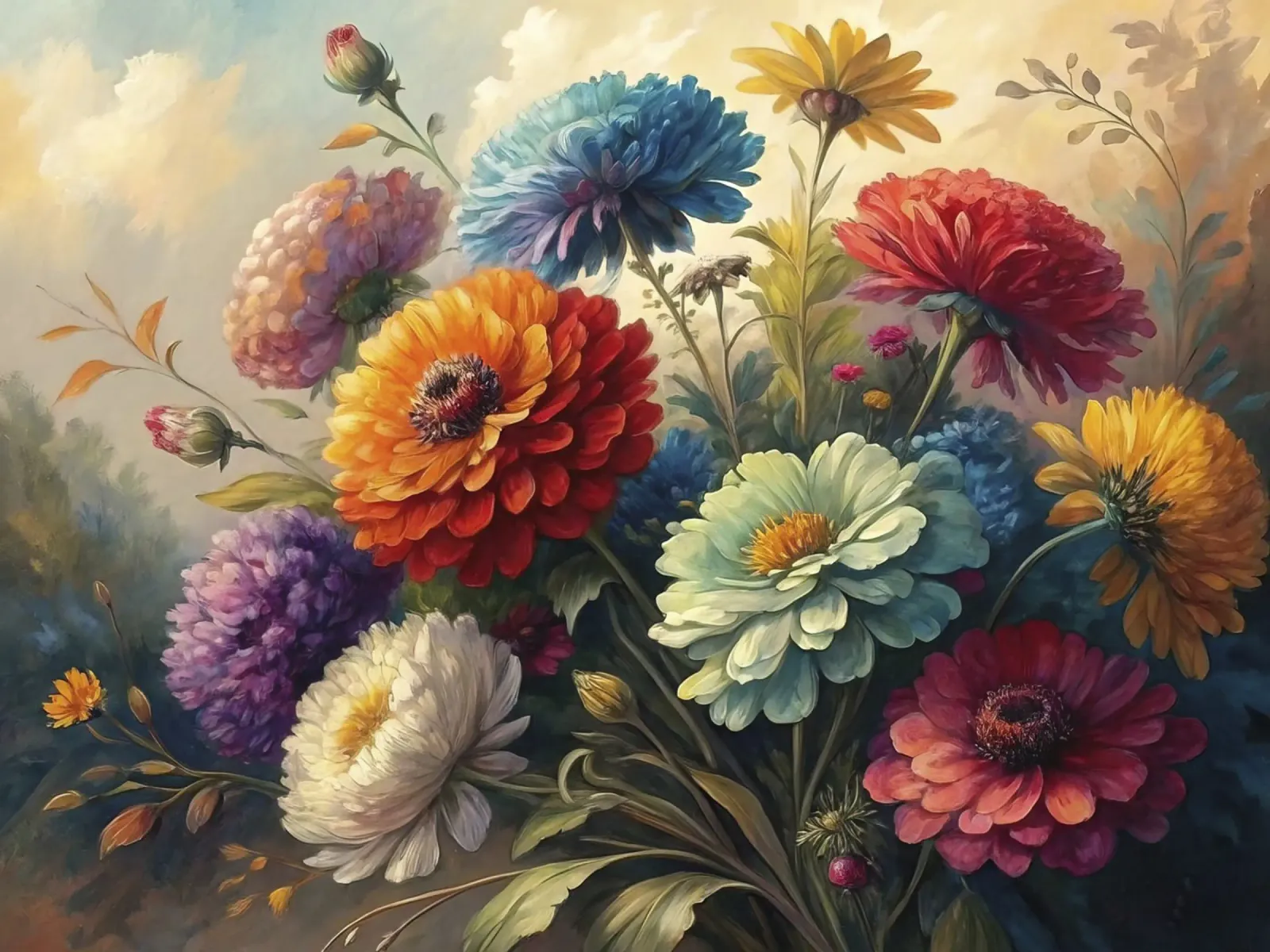 Composizione floreale colorata Pittura poster con telaio in plastica da 🎨 Point and Art