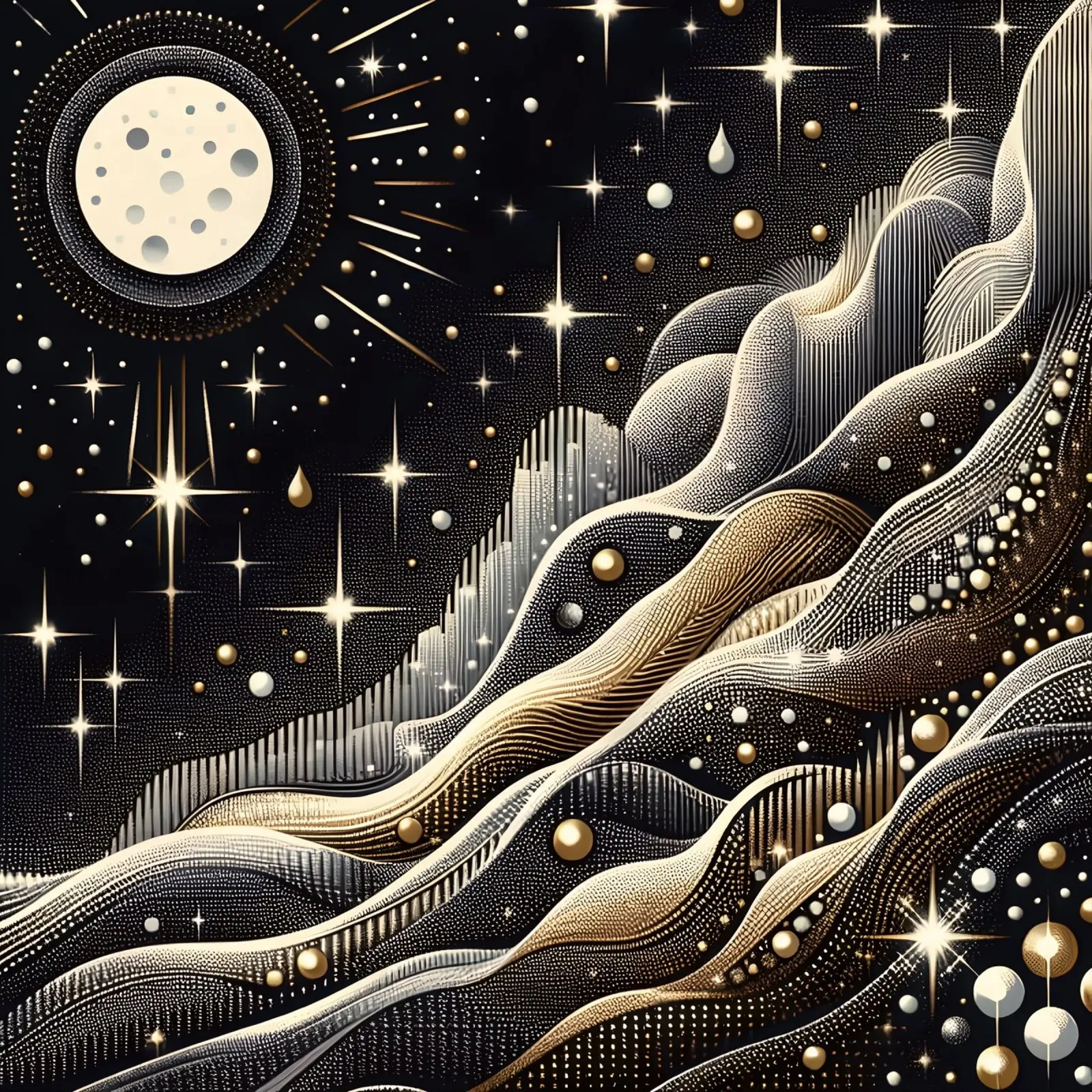 Luna ingioiellata Paesaggio Argento Oro poster da SilverPegasus