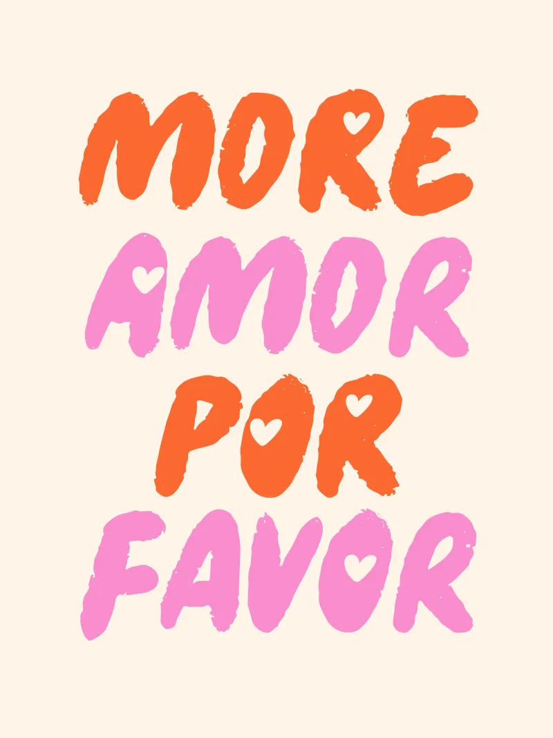 Più amore per favore poster con telaio in alluminio da dericktype