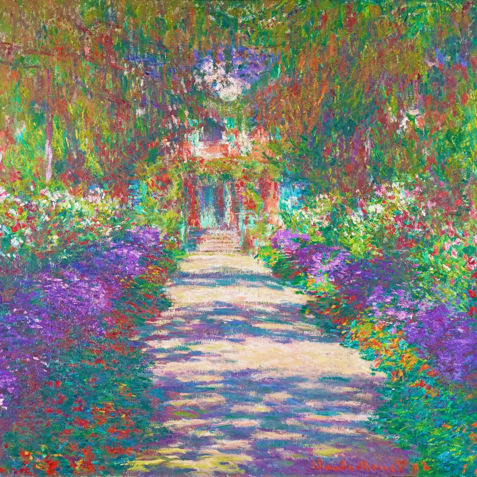 Sentiero nel Giardino di Monet a Giverny di Claude Monet poster con telaio in legno da Monet Art Prints