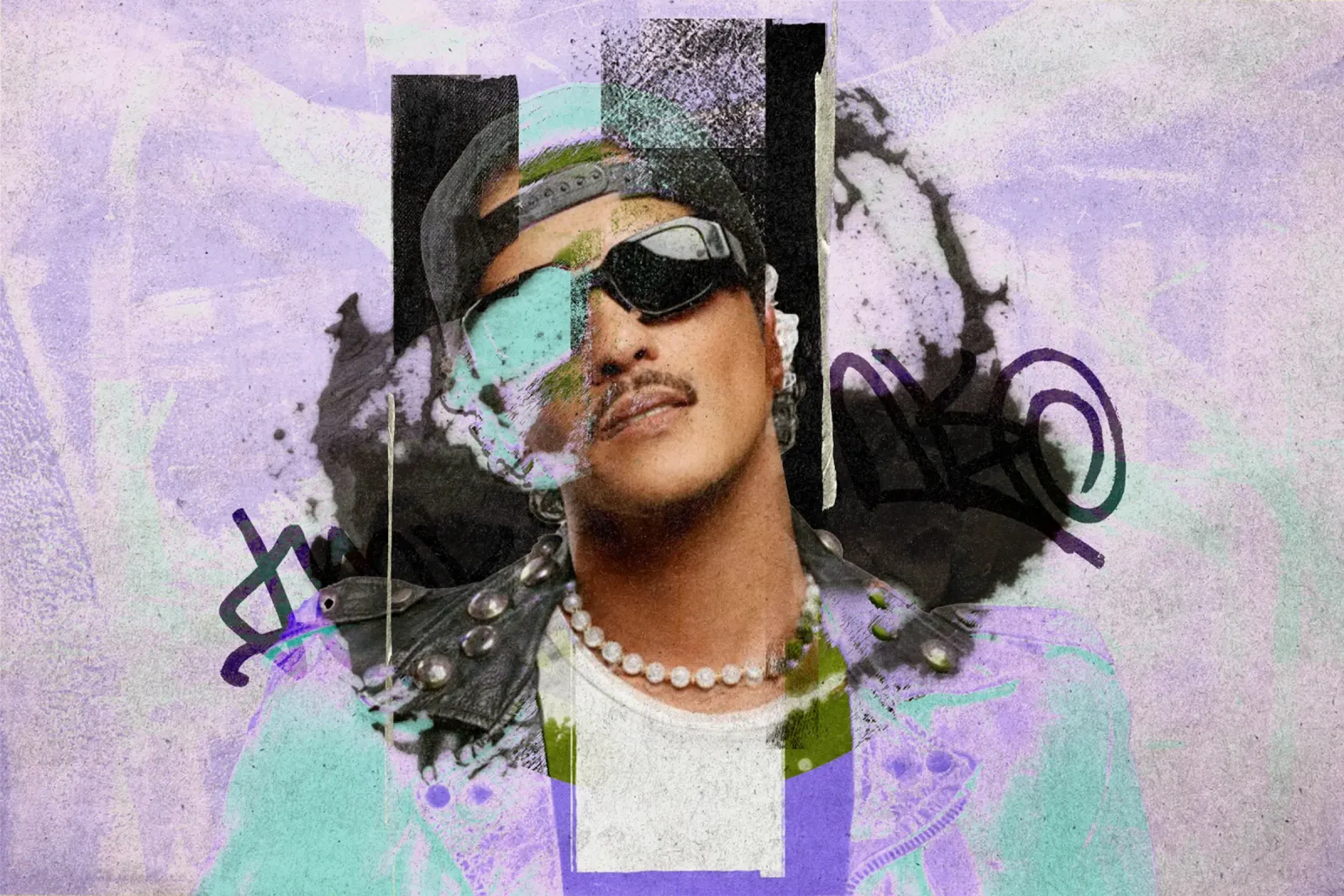 Bruno Mars Astratto poster con telaio in alluminio da Trinara