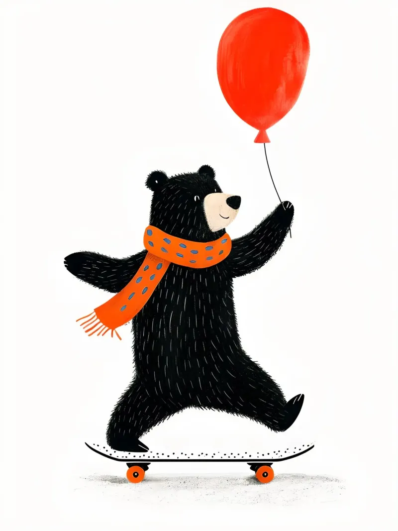 Orso su skateboard con palloncino poster con telaio in plastica da 🐹 BABY ART PRINTS