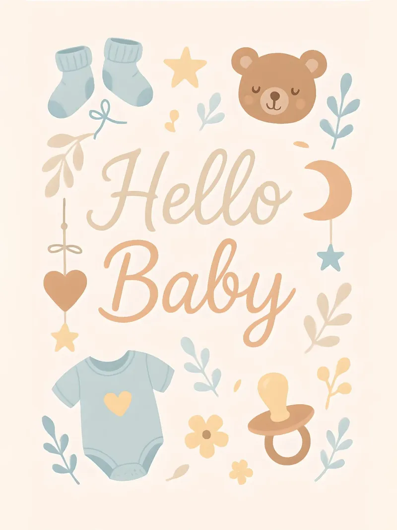 Illustrazione di Hello Baby poster con telaio in plastica da 🐹 BABY ART PRINTS