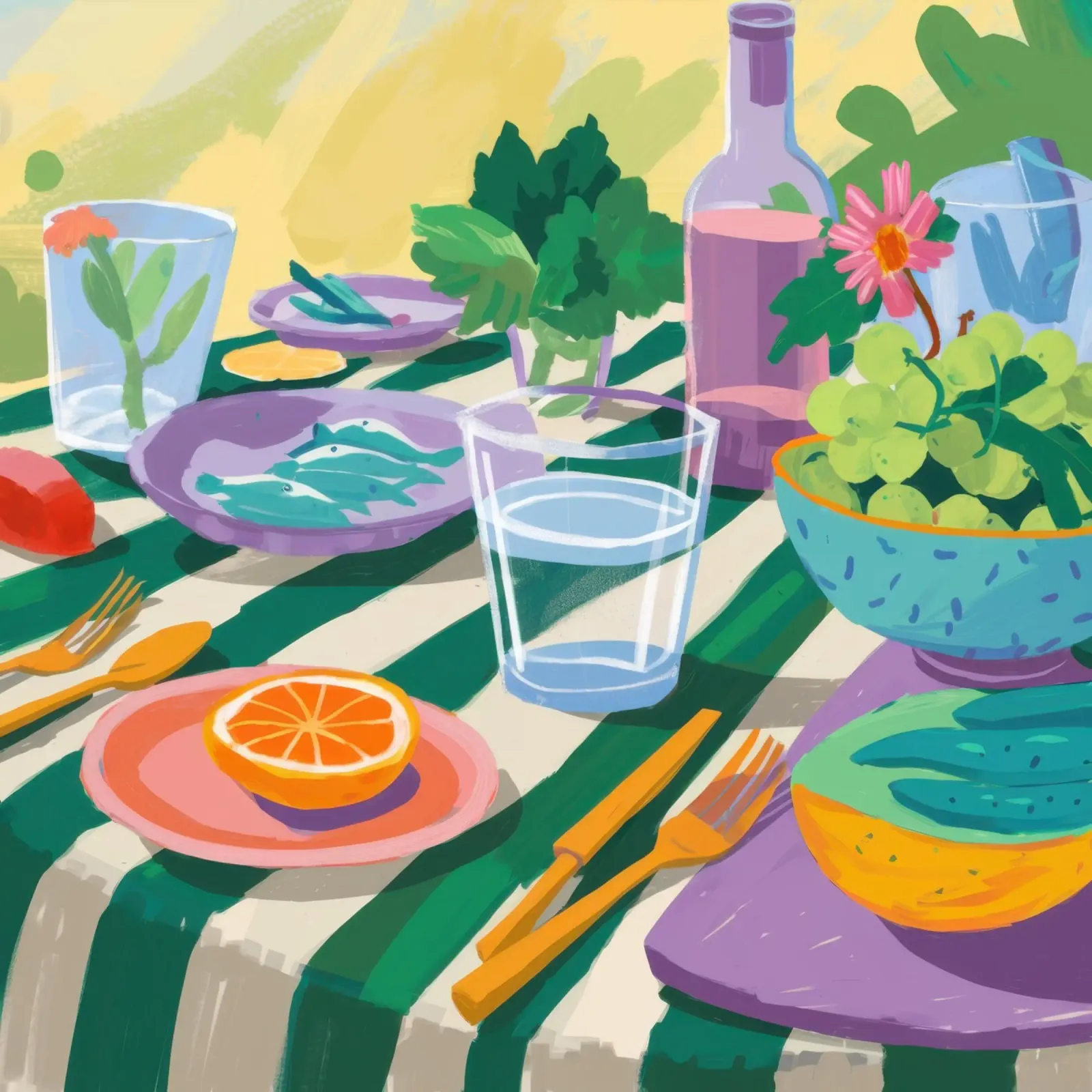 Gingham Picnic View poster con telaio in legno da Bruce Juice