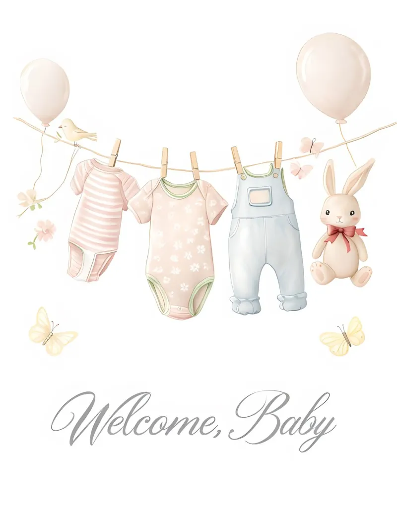 Illustrazione dello stendibiancheria di benvenuto per bambini poster con telaio in legno da 🐹 BABY ART PRINTS