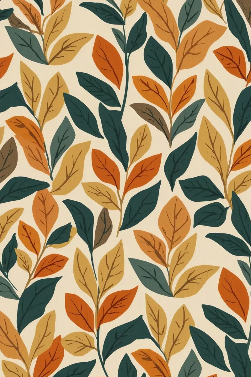 Repeating Pattern of Colored Leaves on Beige Background canvas with Floater frame by DesignDoodle