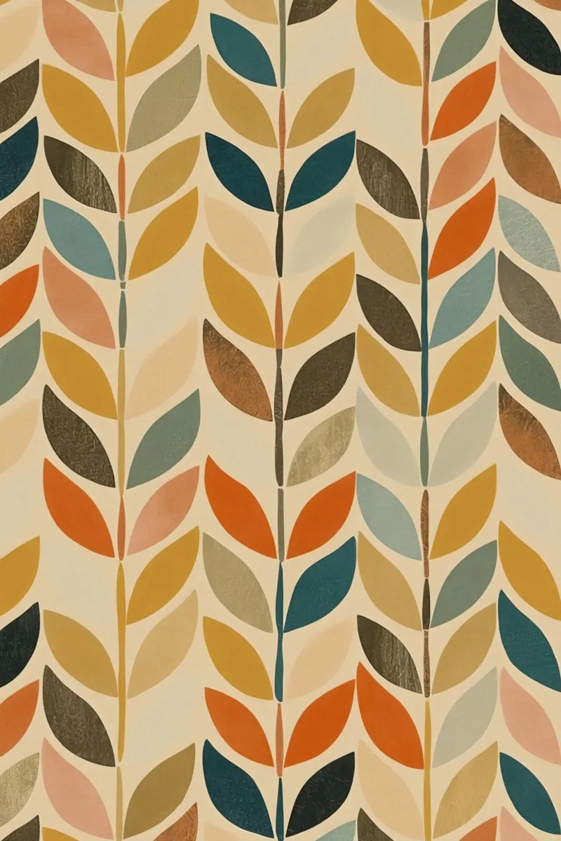Repeating Leaf Stalk Pattern Multicolored wallpaper canvas with Floater frame by DesignDoodle