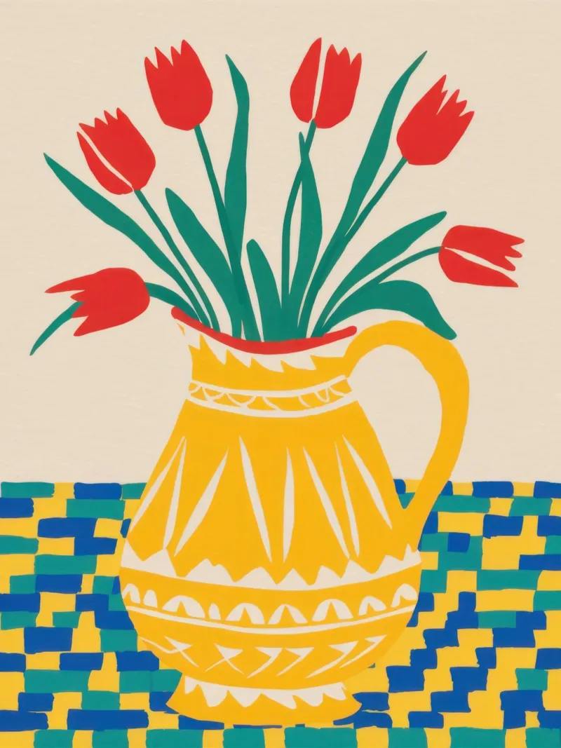 Tulips in Patterned Vase poster by Bruce Juice