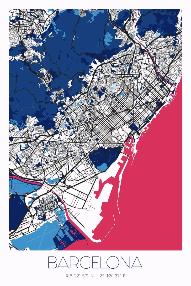 Design poster Barcelona - Abstracte stadsplattegrond canvas met Baklijst van CityMapPoster