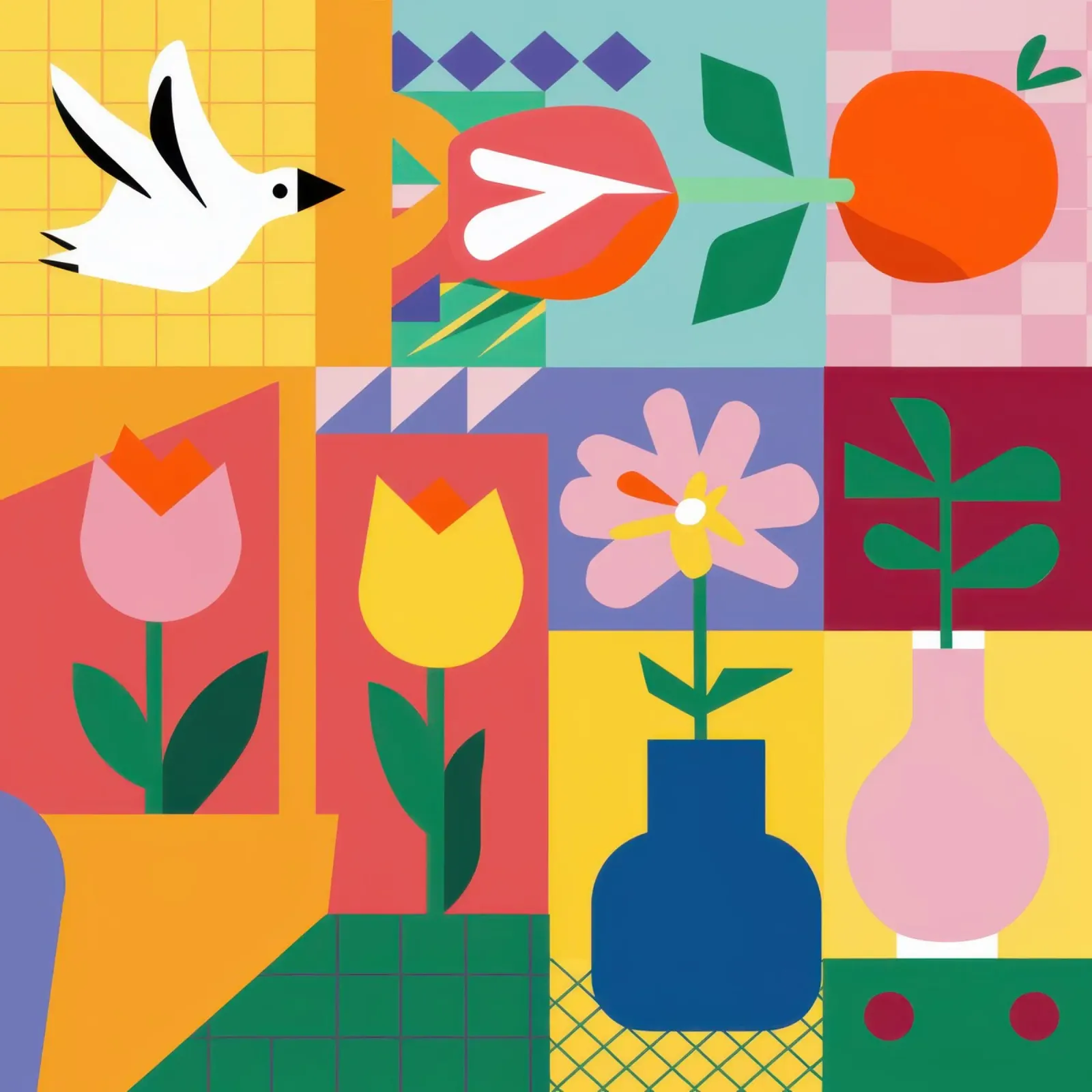 Geometrische vogeltuin canvas met Baklijst van Bruce Juice