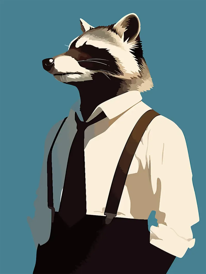 procione animale vestito camicia cravatta poster con telaio in legno da Karin M Fried