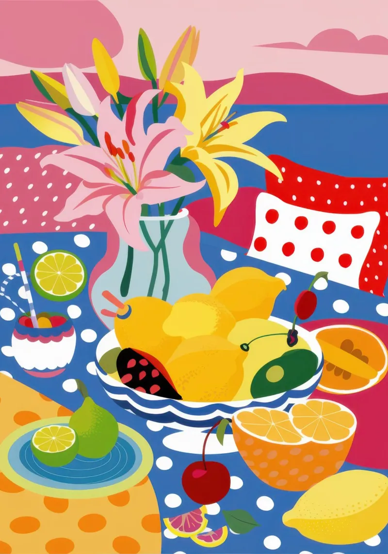 Festa di frutta astratta poster con telaio in legno da Autumn Season