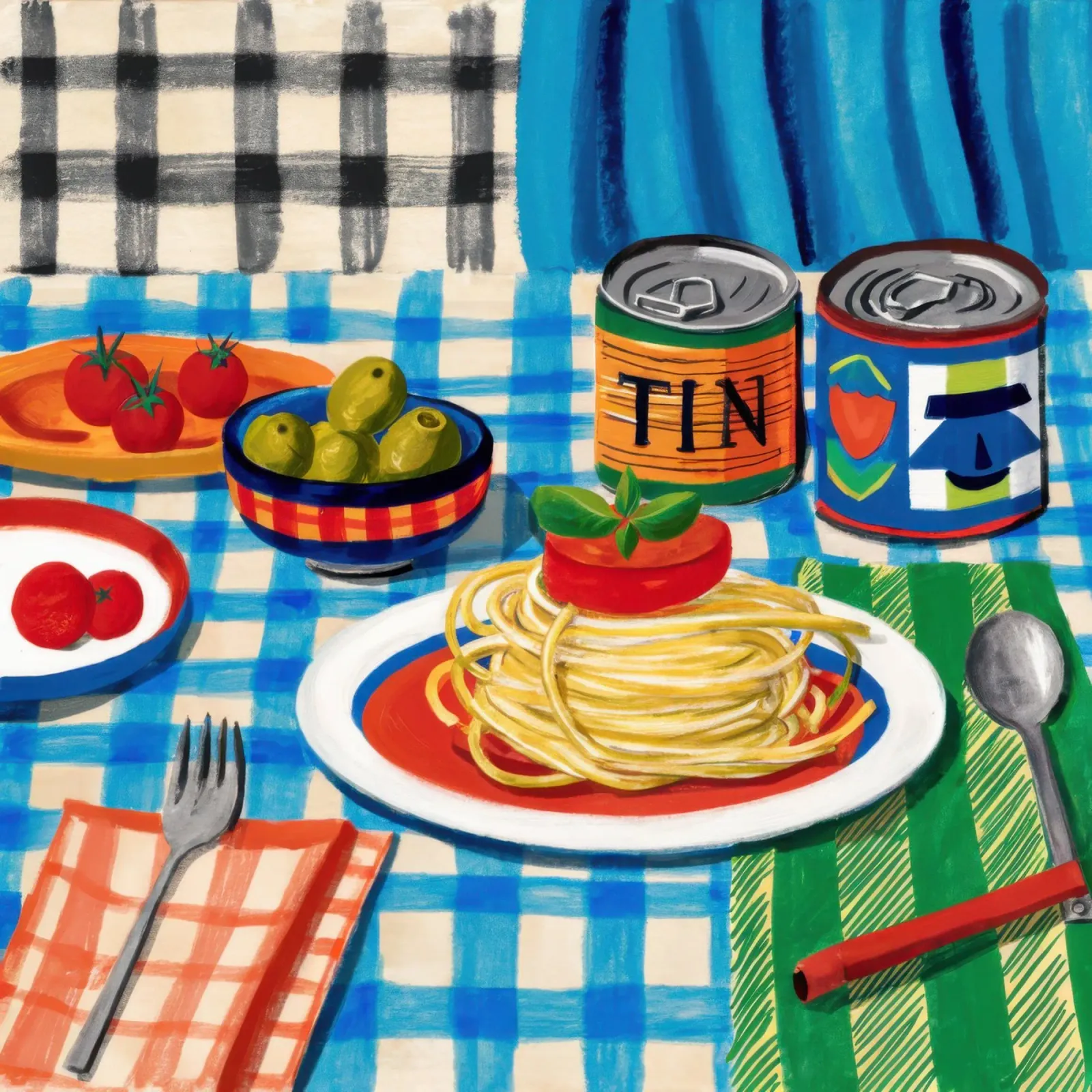 Prodotti in scatola Spaghetti poster con telaio in legno da Lyra Glaze