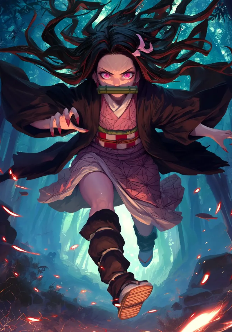 Nezuko Kamado Demonendoder canvas met Baklijst van Voxel Visionaries