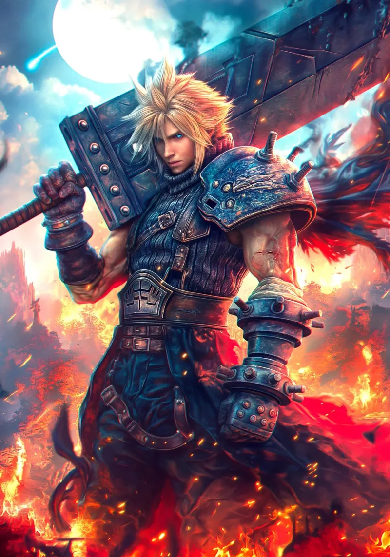 Cloud Strife Final Fantasy VII FF7 poster con telaio in alluminio da Voxel Visionaries