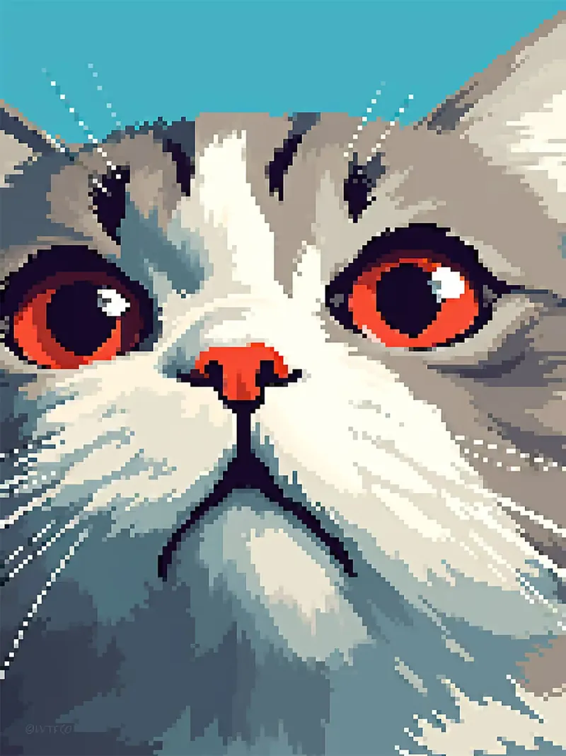 Pixel gatto felino animale domestico baffi pelliccia poster con telaio in legno da Franziska Richter