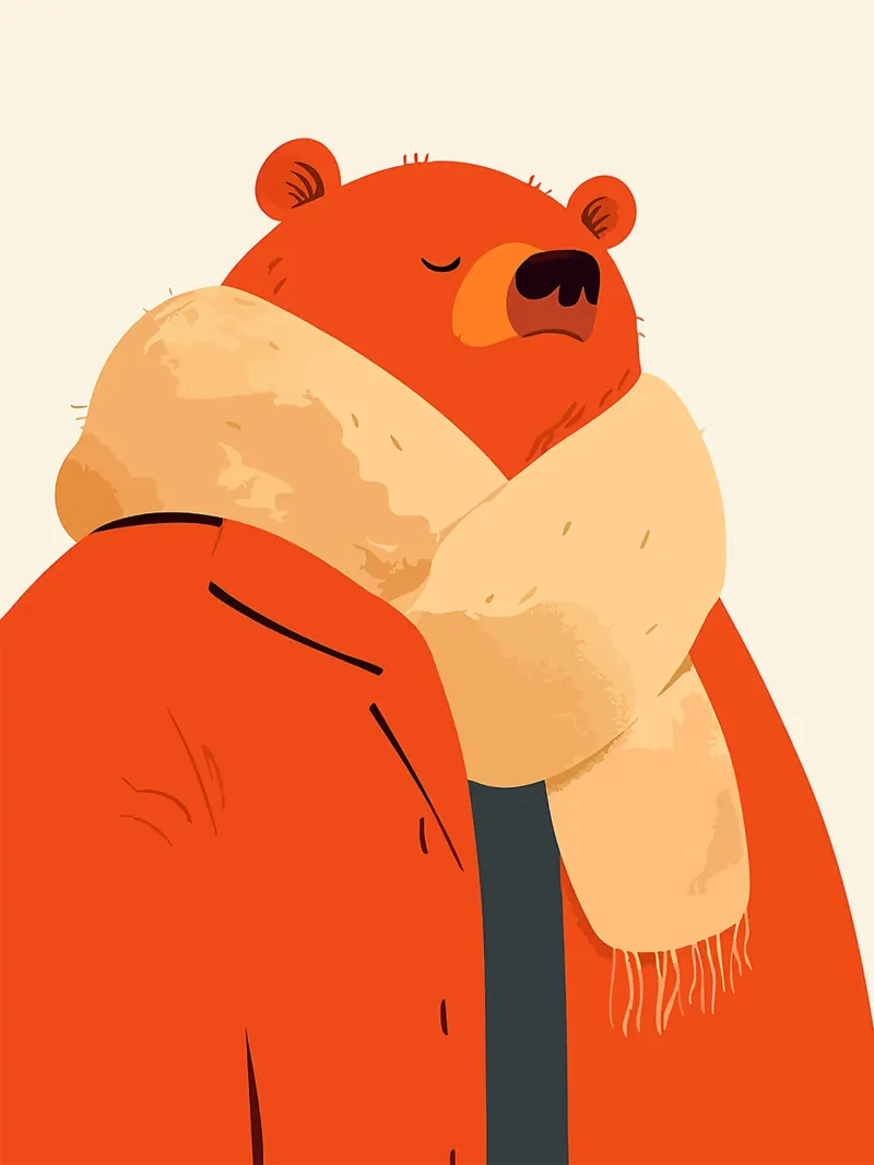orso sciarpa cappotto pelliccia arancione poster con telaio in legno da Franziska Richter