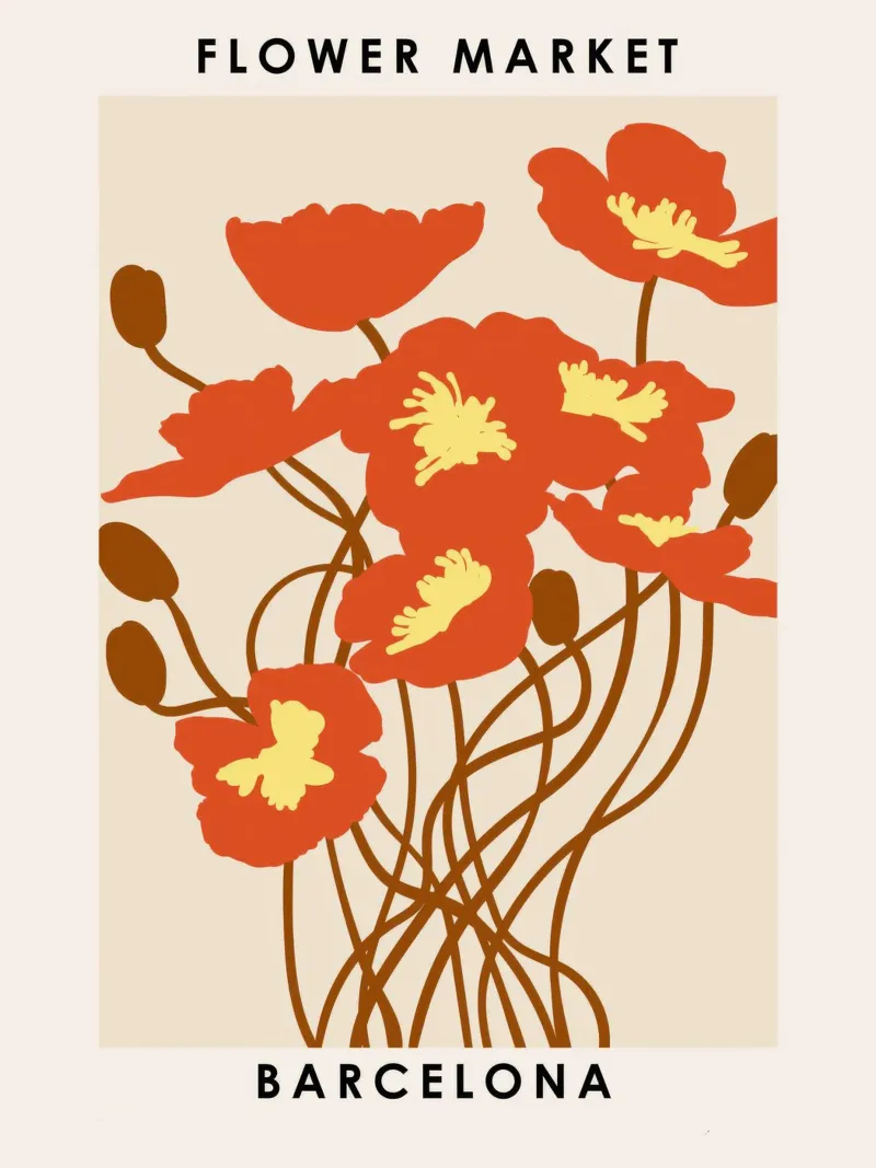 Mercato dei fiori, Barcellona poster con telaio in legno da TekleDawit