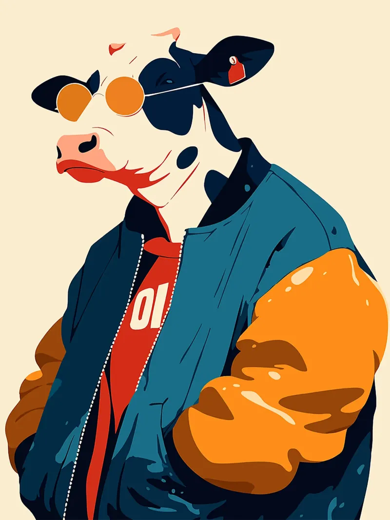 occhiali da sole in mucca giacca bomber moda cool poster con telaio in legno da Elly Neubauer