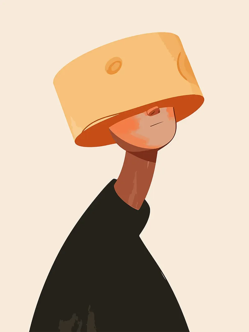 volto umano testa formaggio primo piano espressione poster con telaio in alluminio da Lukas Hoffmann