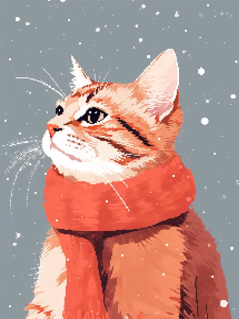 gatto neve sciarpa inverno baffi pelliccia orecchie poster con telaio in legno da Lukas Hoffmann