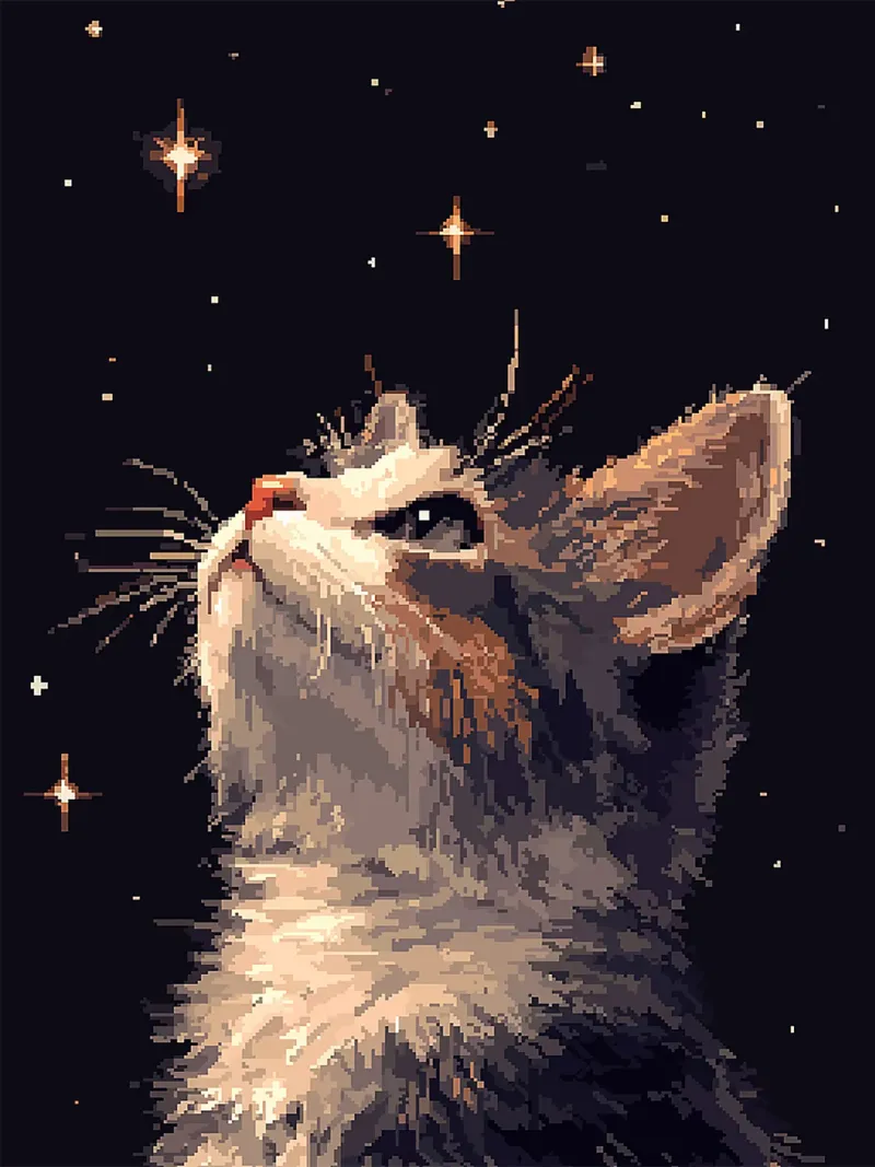 gatto stelle notte pelliccia baffi profilo orecchie poster con telaio in legno da Lukas Hoffmann