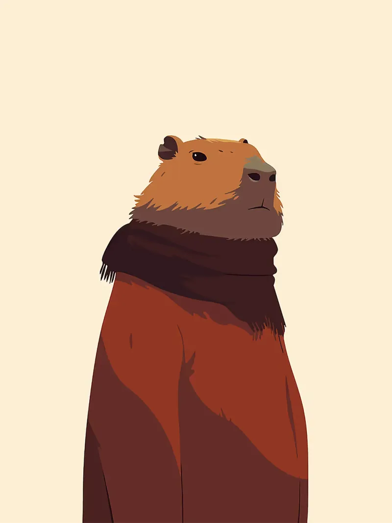 sciarpa in pelliccia marrone di capibara animale mammifero poster con telaio in legno da Lukas Hoffmann