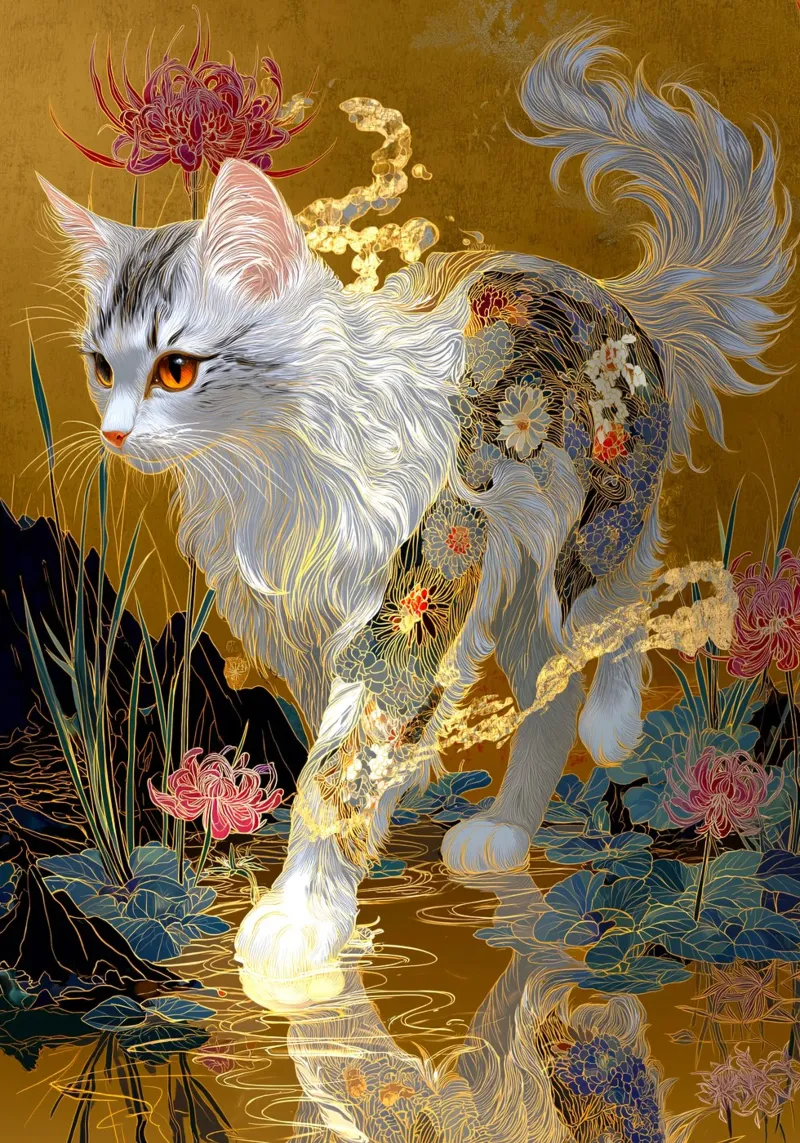 Gatto Ukiyo-e poster con telaio in legno da Stellar Creative