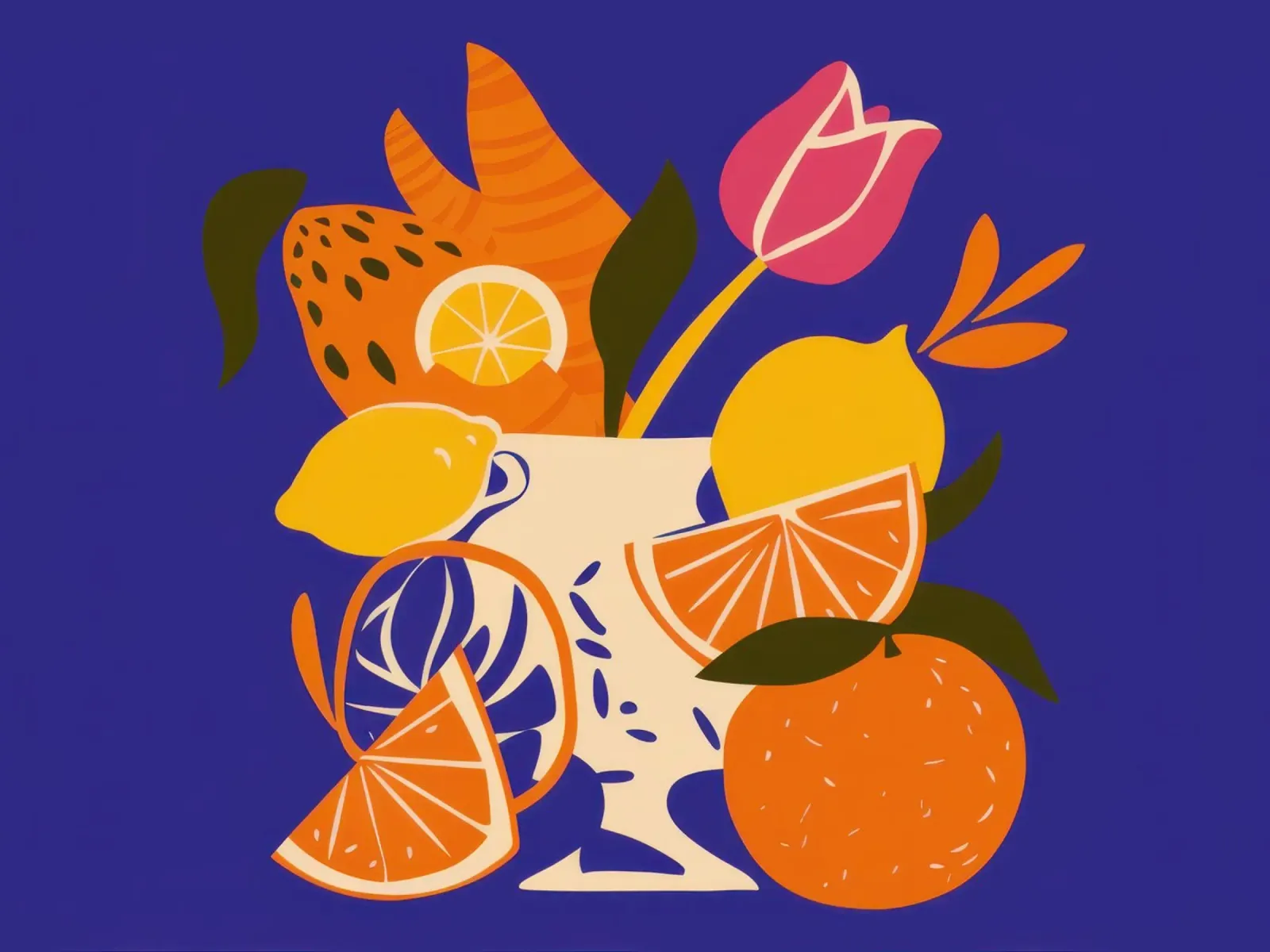 Citrus and Tulip Still life canvas with Floater frame by Bruce Juice