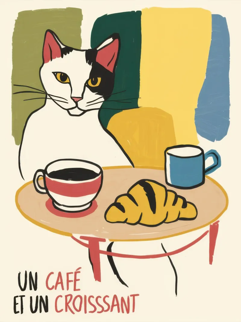 Caffè e croissant poster con telaio in plastica da Bruce Juice