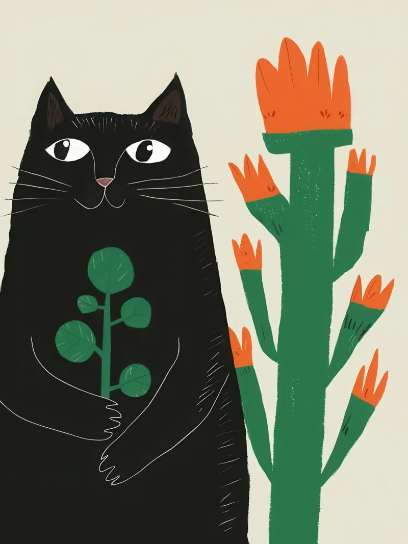 Gatti neri e cactus poster con telaio in alluminio da Lyra Glaze