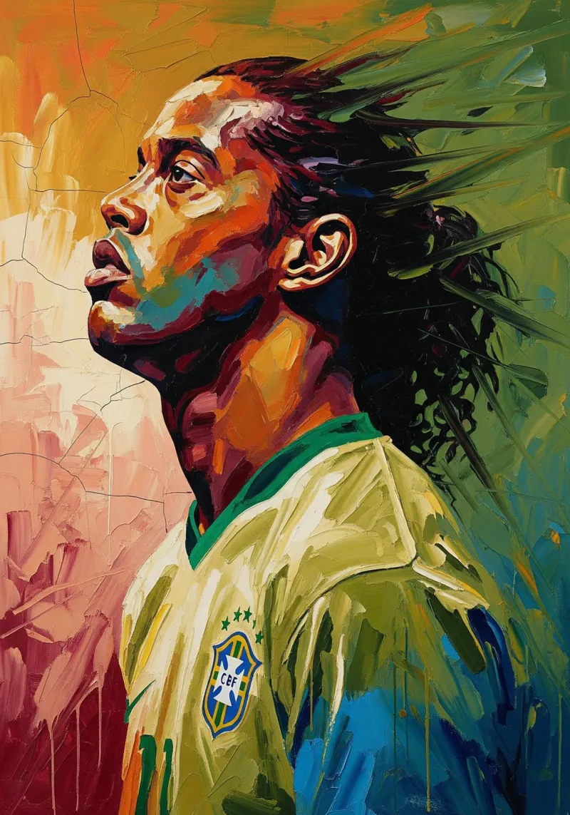 Ronaldinho abstracte kleurrijke kunststijl poster met kunststof frame van Lembayung art