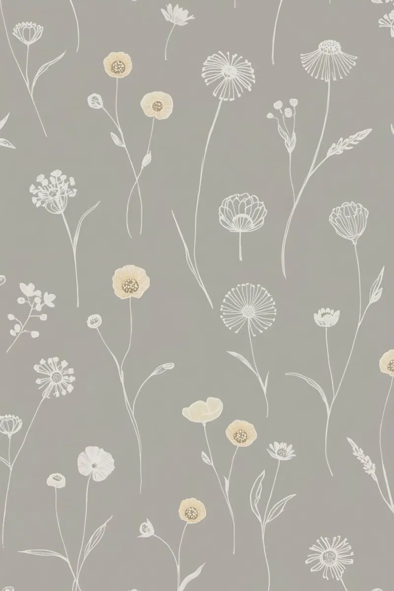Bloemenpatroon met grijze achtergrond en witte bloemen poster met aluminium frame van DesignDoodle