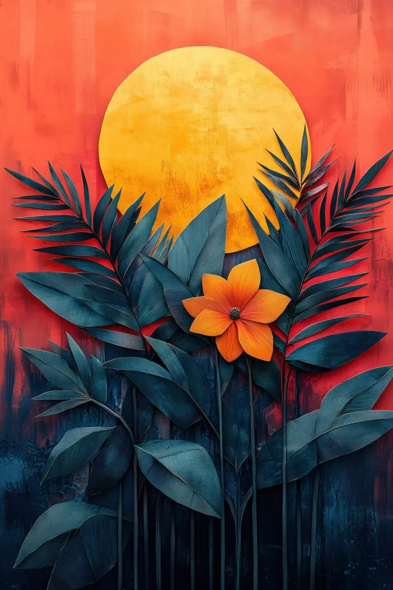 Un fiore nella caduta della luna poster con telaio in plastica da Tameo