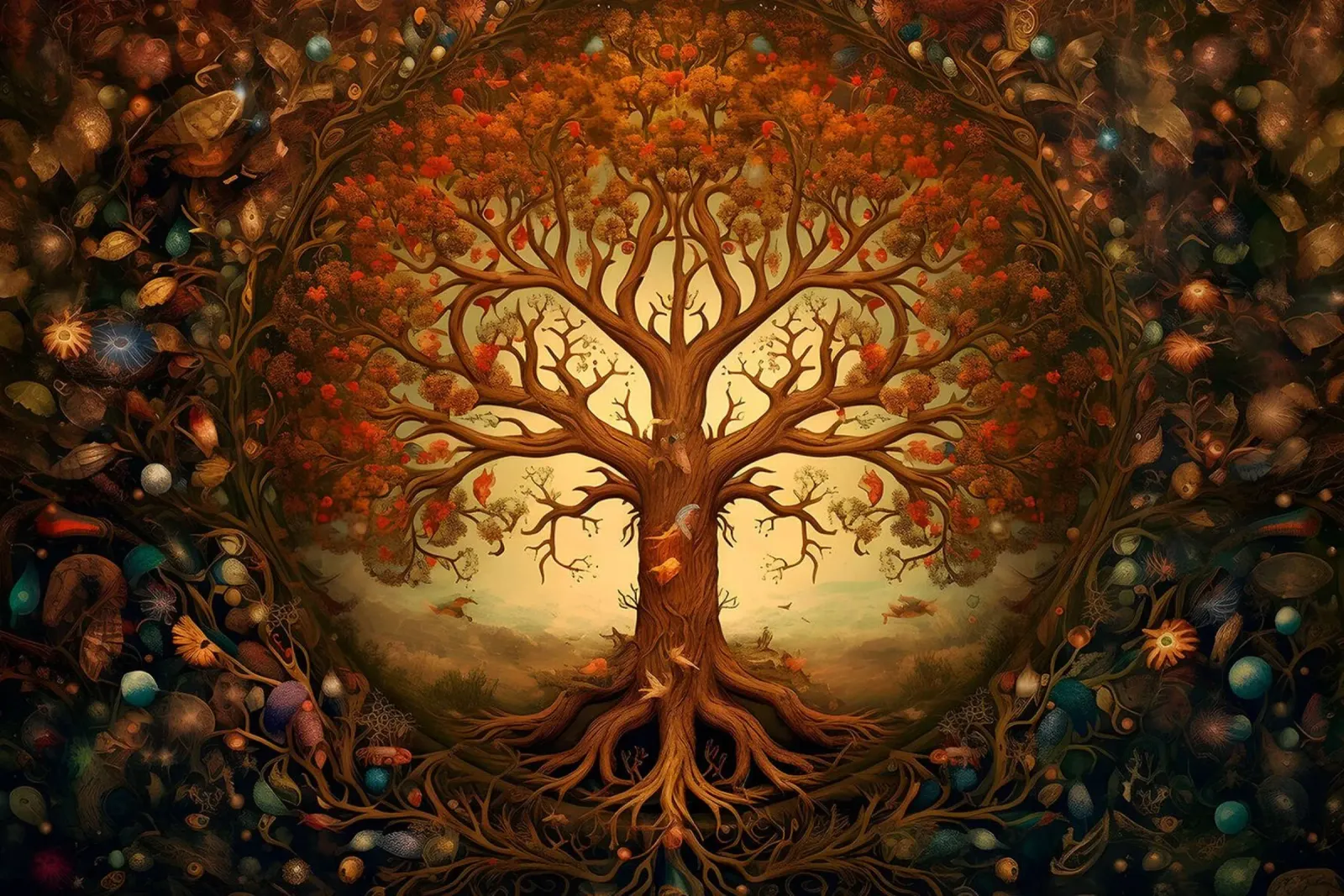 Albero della vita autunnale poster con telaio in legno da Jesse