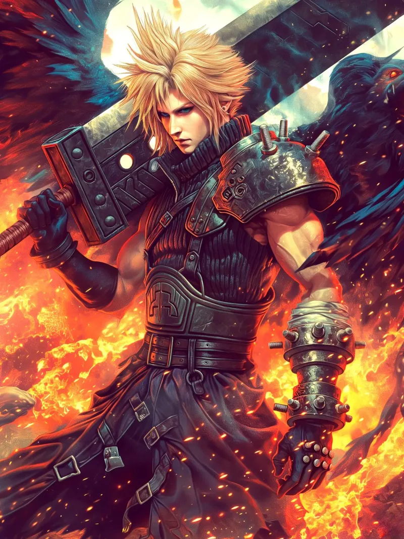 Cloud Strife Final Fantasy VII poster con telaio in legno da Fleur de Lys